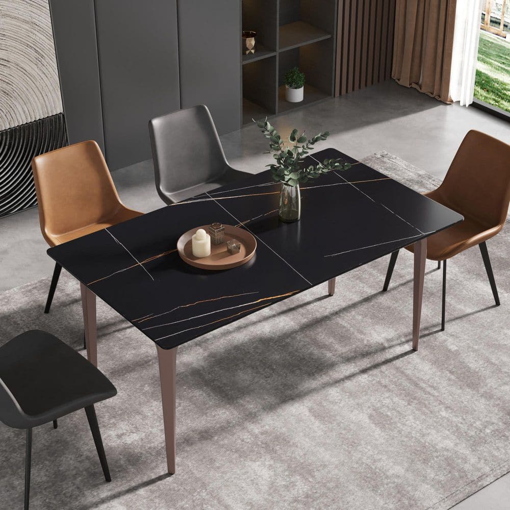 63 in. Luxury Sintered Stone Rectangle Black Top Purple Metal 4 Legs Dining Table (Seats 6) price history on PriceWatchPro