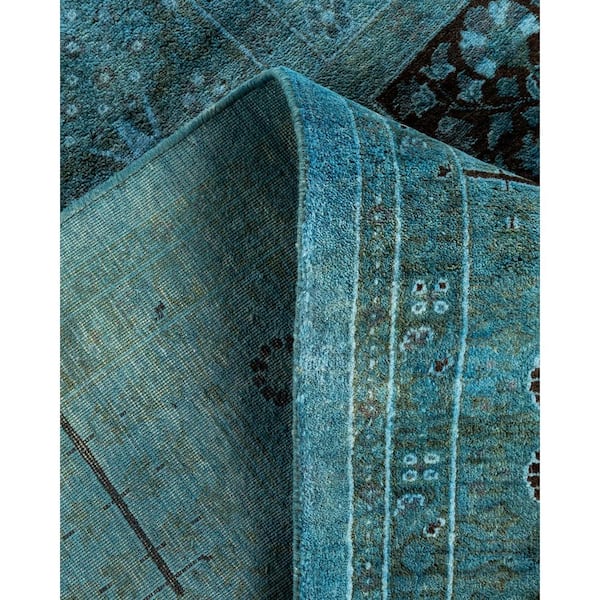 Overdyed Blue 6 ft. x 12 ft. Solid Wool Indoor Runner Rug