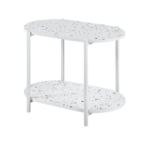 23.6 in. White Oval MDF Side End Table with 2 Tiers
