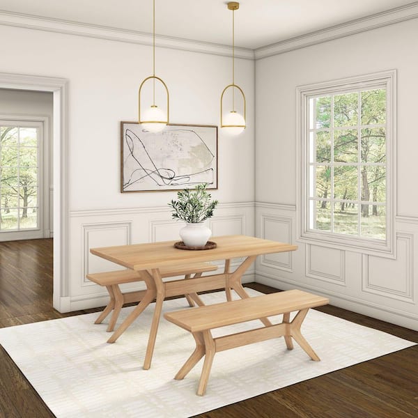 BYO TABLE D LEG 120×60 OAK PLANK+BEAM Verso Scandinavian Blonde Wood 60 in. Cross Leg Dining