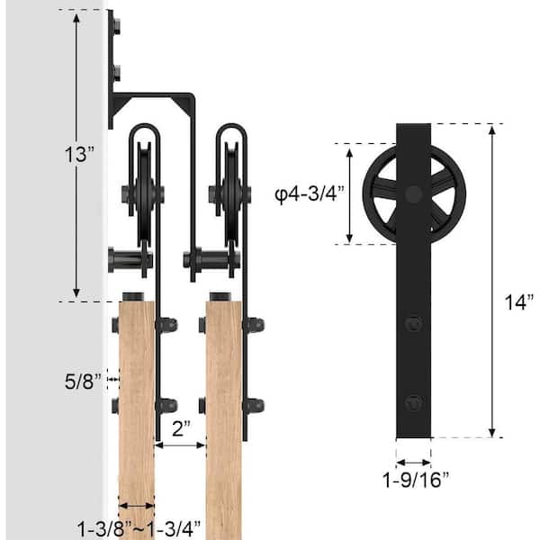 9 ft./108 in. Black Sliding Bypass Barn Door Hardware Track Kit for Double Doors with Non-Routed Floor Guide