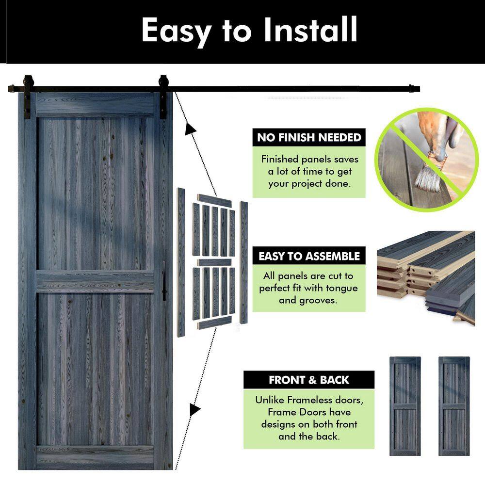 Navy Solid Pine Wood Sliding Barn Door with Black Hardware
