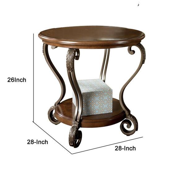 Benjara 28 in. Brown Round Wood End Table with Storage Shelf