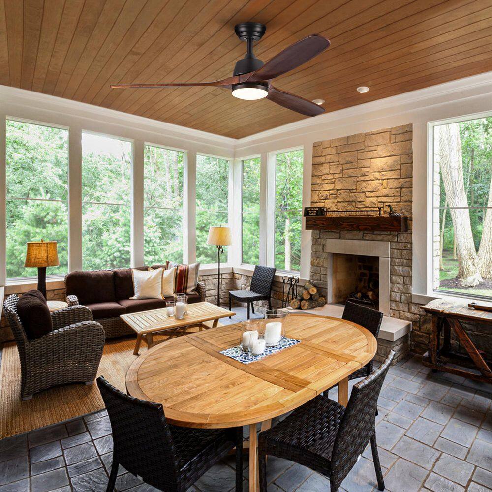 AuraVista 52-Inch Black and Medium Red Oak Ceiling Fan with LED Light and Remote