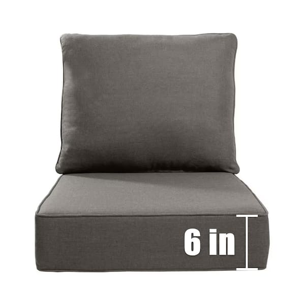 22 in. W x 24 in. D x 6 in. Thick Square 2-Piece Deep Seating Outdoor Lounge Chair Gray Cushion