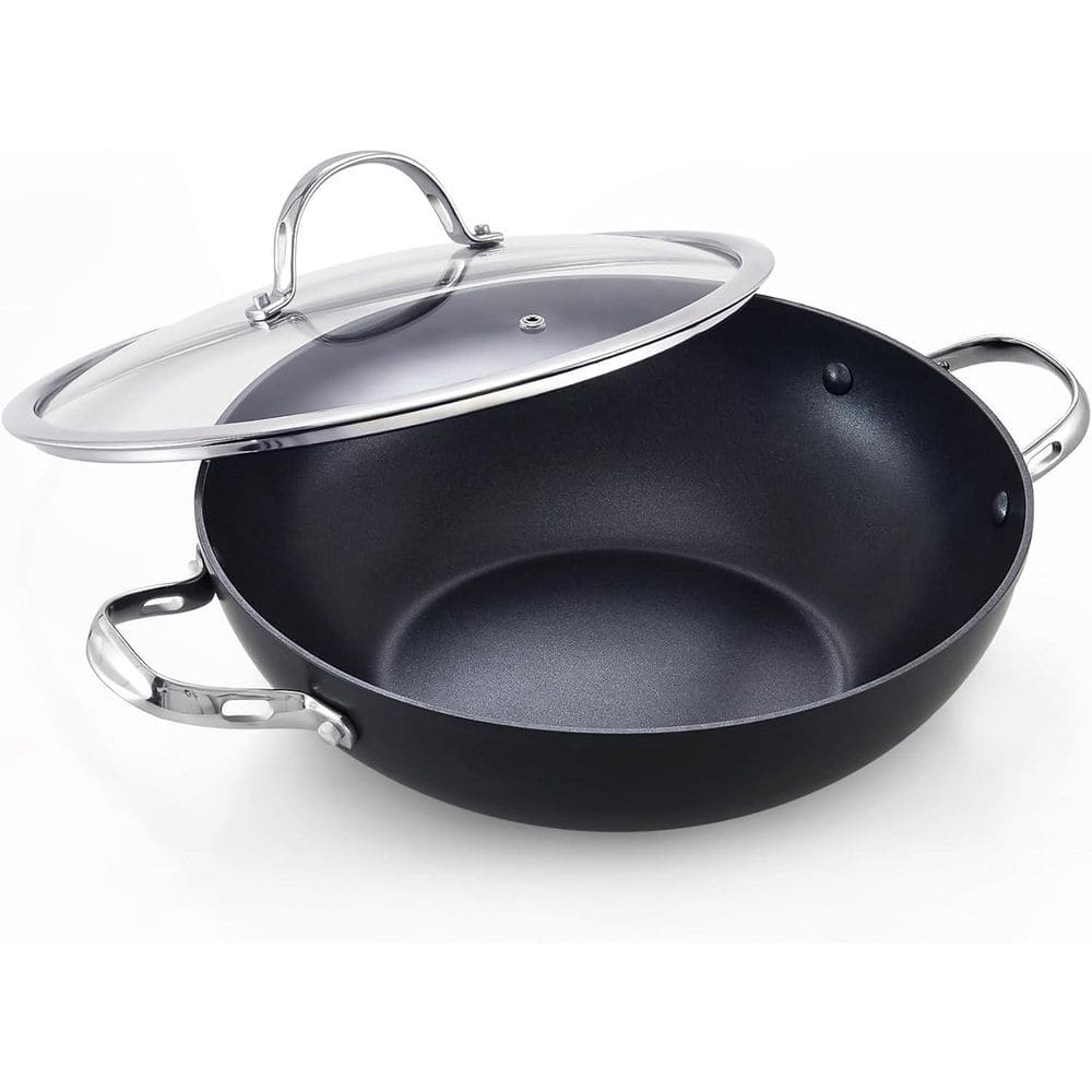 12-Inch Black Nonstick Aluminum Multi-Use Pan with Glass Lid