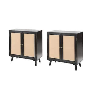 Woodland 2-Door Black Contemporary Accent Cabinet with Adjustable Shelf and Solid Wood Legs Set of 2