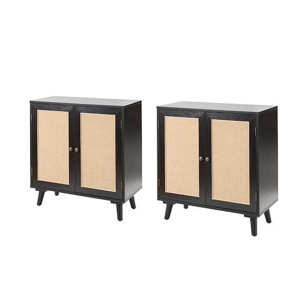JAYDEN CREATION Woodland 2-Door Black Contemporary Accent Cabinet with Adjustable Shelf and Solid Wood Legs Set of 2