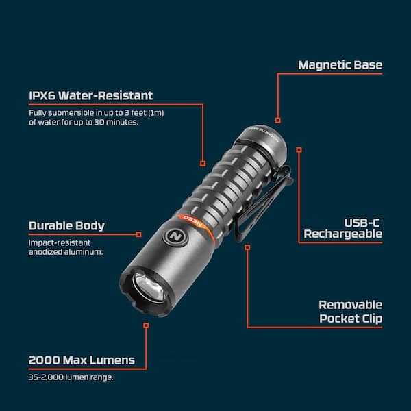 nebo flashlight button replacement NEBO Torchy 2000 Lumen Rechargeable Flashlight