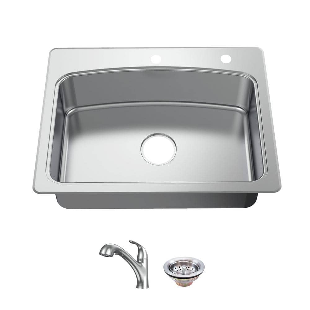 Glacier Bay All-in-1-Drop-In Stainless Steel 33 in. 2-Hole Single Bowl Kitchen Sink with Pull-Out Faucet, Silver