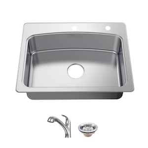 All-in-One Drop-in Stainless Steel 33 in. 2-Hole Single Bowl Kitchen Sink with Pull-Out Faucet