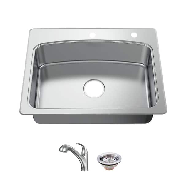 Glacier Bay 33 in. Drop-In Single Bowl 20 Gauge Stainless Steel Kitchen Sink with Pull-Out Faucet