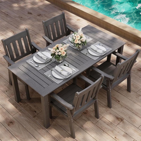 5-Piece Grey Plastic Outdoor Patio Dining Set with Arm Chairs