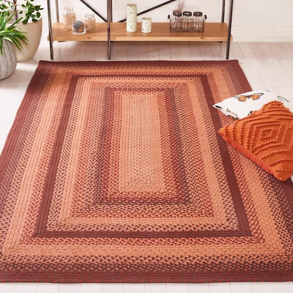 Braided Orange Rust 6 ft. x 6 ft. Abstract Border Square Area Rug