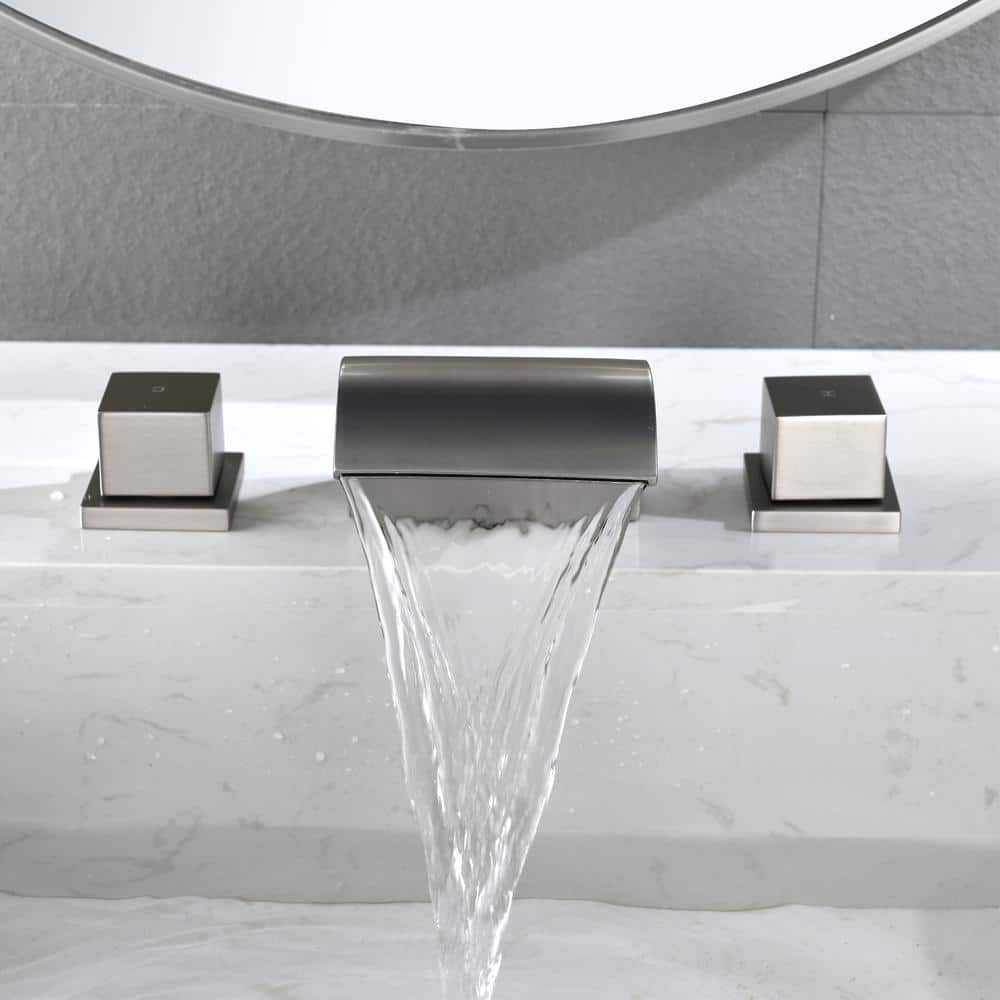 Brushed Nickel Waterfall Spout Double Handle Tub Faucet