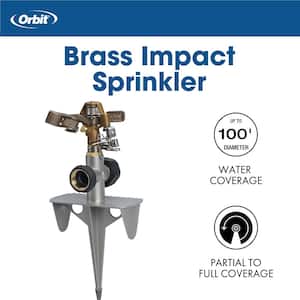 7,800 sq. ft. Brass Adjustable Impact Sprinkler on Zinc Spike