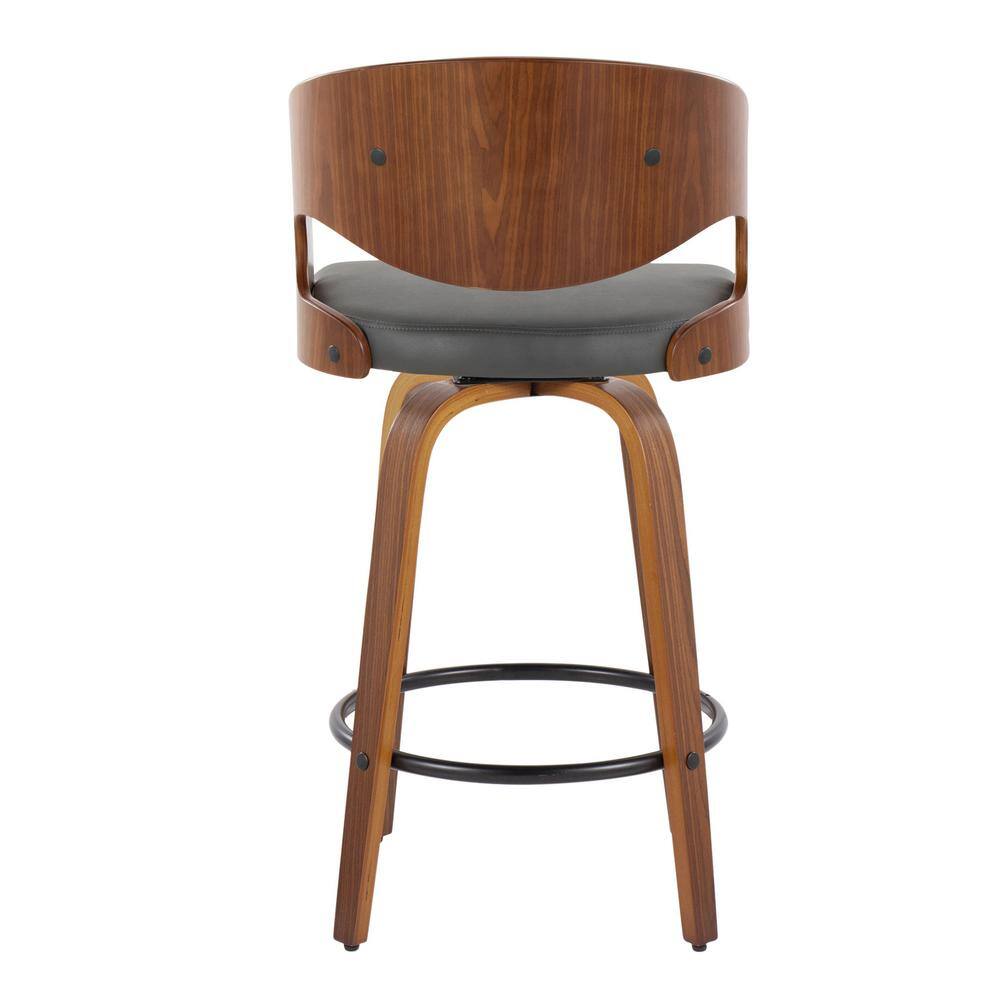 Walnut and Gray Faux Leather Swivel Counter Stools, Set of 2