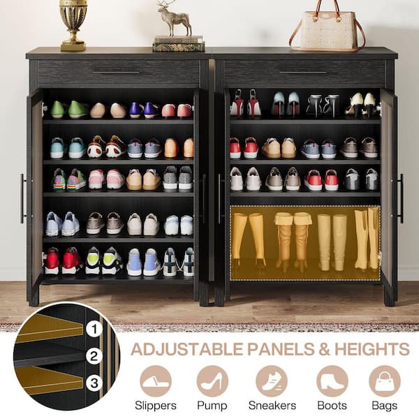 BYBLIGHT 43 in. H x 32 in. W Black Wood Shoe Storage Cabinet with