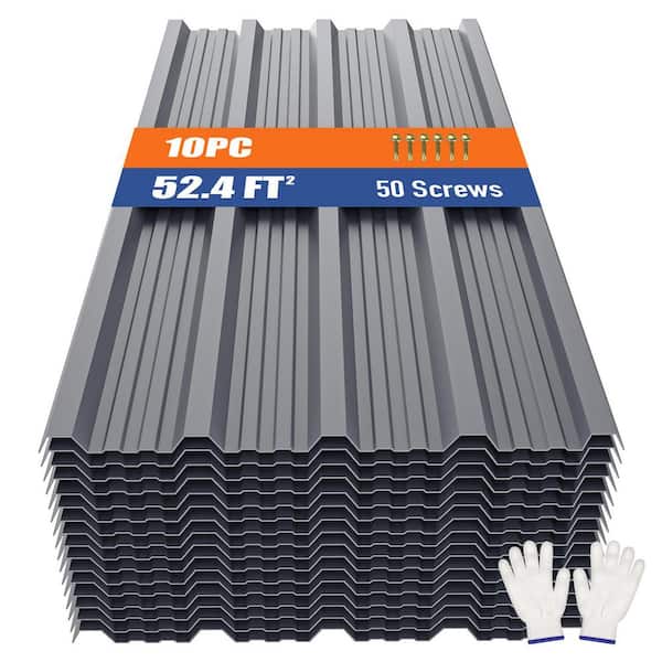 1.47 ft x 3.54 ft Corrugated Profile 29-Gauge Galvanized Steel Roof Panel Gray Finish (10 Pack)