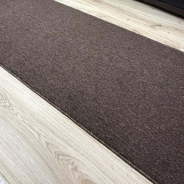 Runner Rug 3 ft. x 13 ft. Solid Color Brown Low-Pile Area Rug