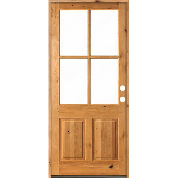 Krosswood Doors 32 in. x 96 in. Knotty Alder Left-Hand/Inswing 4-Lite Clear Glass Clear Stain Wood Prehung Front Door