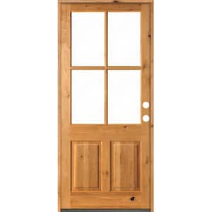 36 in. x 96 in. Knotty Alder Left-Hand/Inswing 4-Lite Clear Glass Clear Stain Wood Prehung Front Door