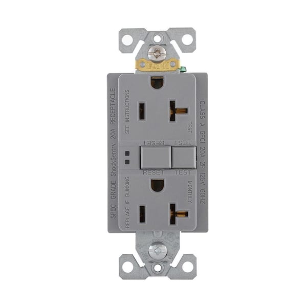 Eaton GFCI Self-Test 20A -125V Duplex Receptacle with Standard Size Wallplate, Gray