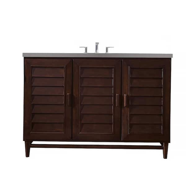 James Martin Vanities Portland 48 in. W.5 in.D x 34.3 in. H Single Vanity in Burnished Mahogany with Quartz Top in Grey Expo