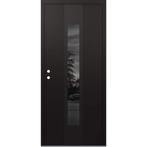 A1 36 in. x 80 in. Panel Black Right-Hand/Inswing Mirrored Glass Black/Black Steel Prehung Front Door