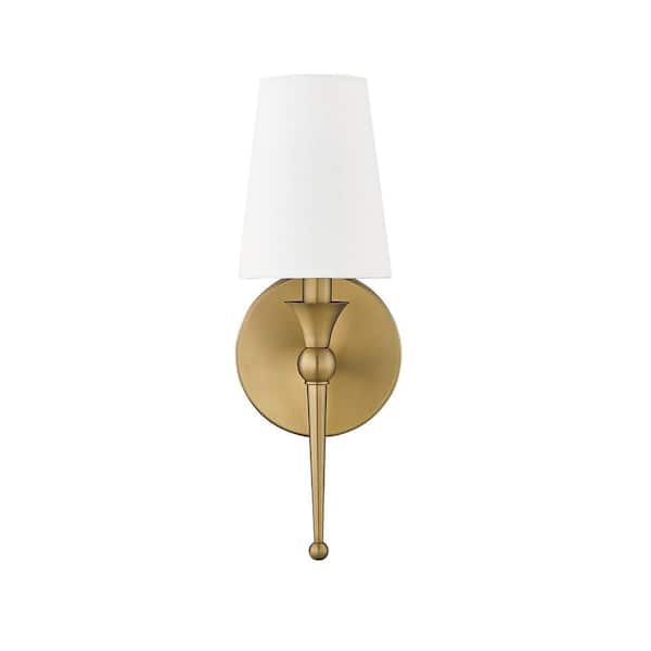 Millennium Lighting 5 in. 1-Light Vintage Brass Sconce Linen