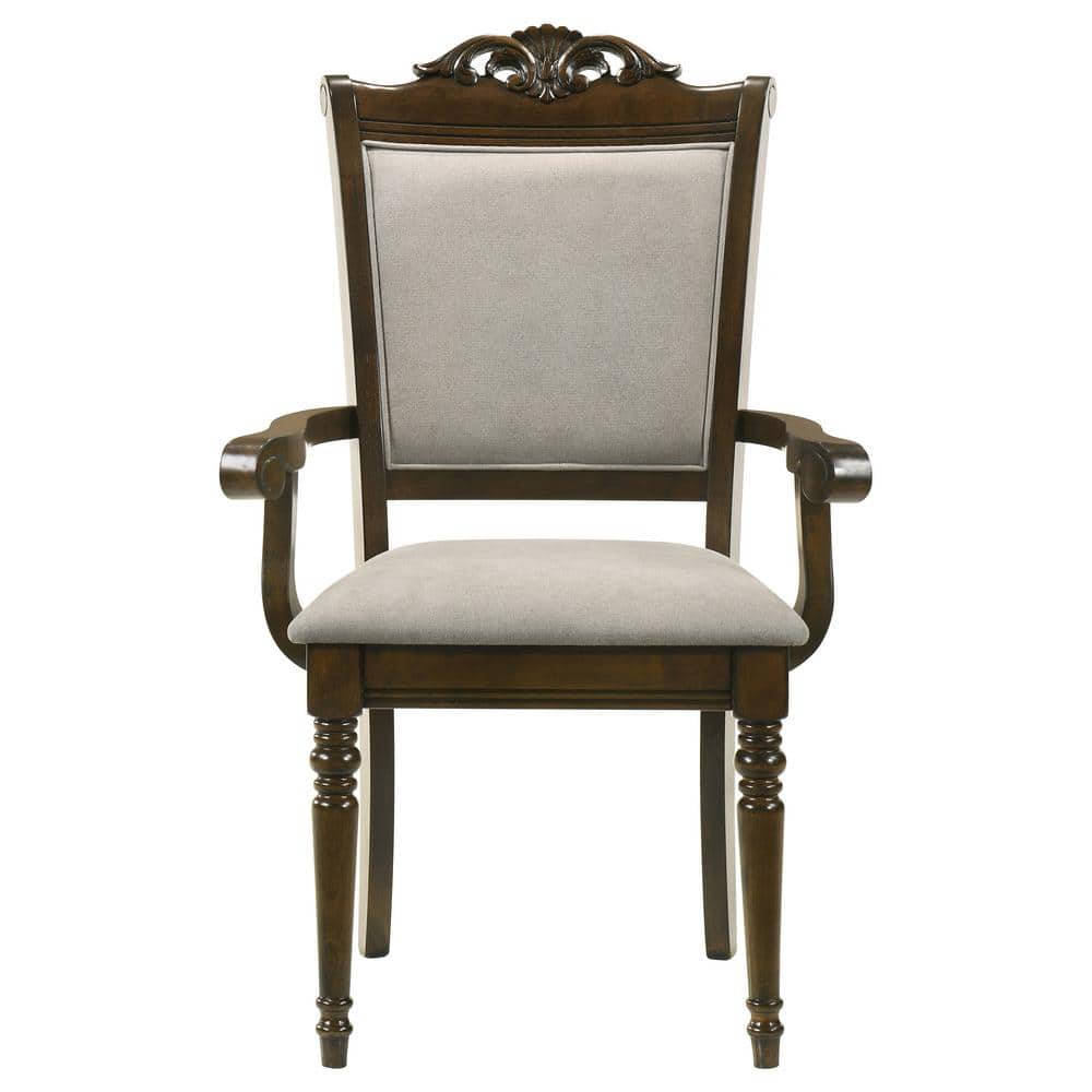 Gray and Chestnut High Back Upholstered Wood Arm Chair Set