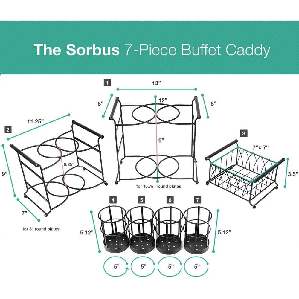 Black Carbon Steel 7-Piece Stackable Buffet Caddy Set
