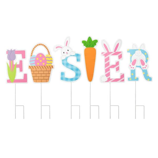 Glitzhome 49.5 in. L Easter Icon Metal Yard Stake (Set of 6)
