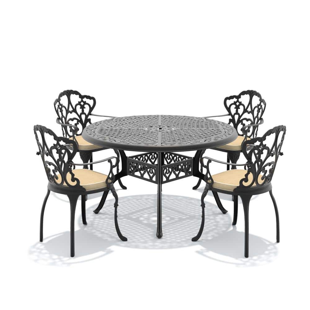 5-Piece Cast aluminum Patio Outdoor Dining Set with Round Table and Cast aluminum Chairs with Off-white Cushions price history on PriceWatchPro