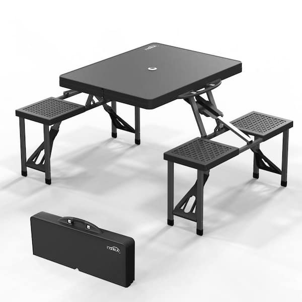 53.3 in. Black Rectangle Aluminum Picnic Tables