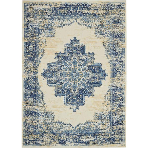 Nourison Grafix White 7 ft. x 10 ft. Center Medallion Transitional Area Rug