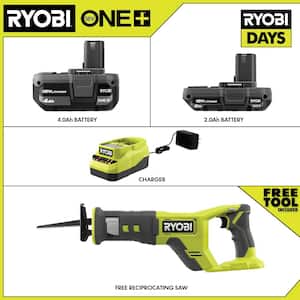 ONE+ 18V Lithium-Ion 4.0 Ah Battery, 2.0 Ah Battery, and Charger Kit with FREE ONE+ Cordless Reciprocating Saw