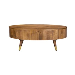 Custom Series 24 in. Rustic Brown Oval Mango Wood Coffee Table with Angled Iron Legs