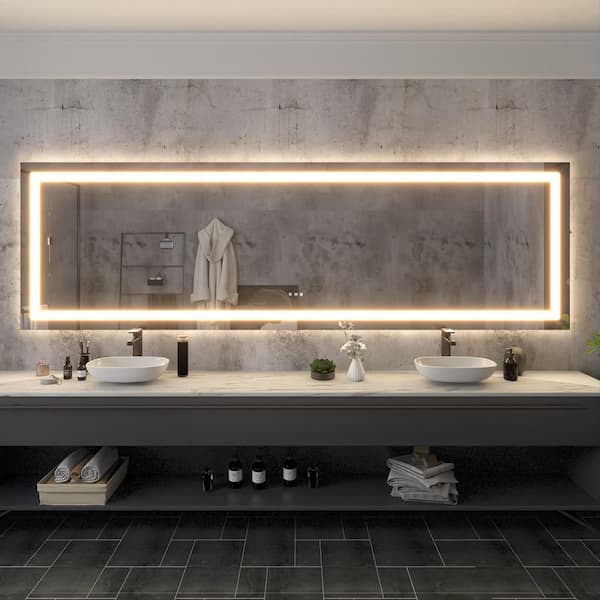 118 in. W x 36 in. H Rectangular Frameless LED Light Anti-Fog Wall Bathroom Vanity Mirror with Backlit and Front Light