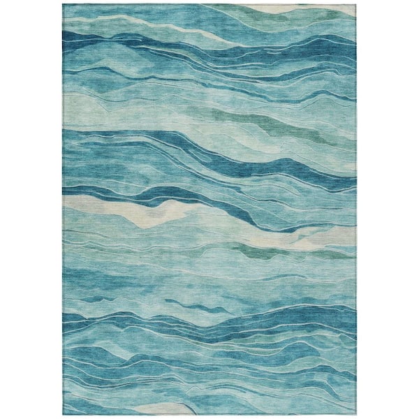 Chantille Machine Washable Indoor/Outdoor Abstract ACN1251 Turquoise 8 ft. x 10 ft. Area Rug