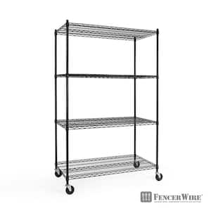 Black 4-Tier Metal Garage Storage Shelving Unit with Casters and Leveling Feet (48 in. W x 24 in. D x 76 in. H)