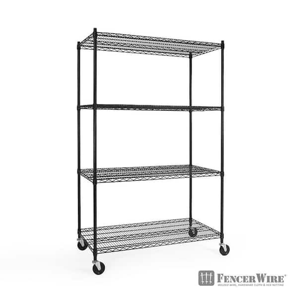 Fencer Wire Black 4-Tier Metal Garage Storage Shelving Unit with Casters and Leveling Feet (48 in. W x 24 in. D x 76 in. H)