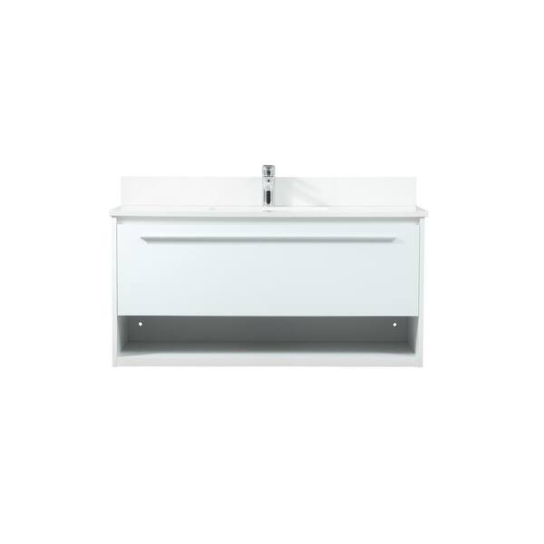 Unbranded Simply Living 40 in. W x 18 in. D x 19.7 in. H Bath Vanity in White with Ivory White Engineered Marble Top