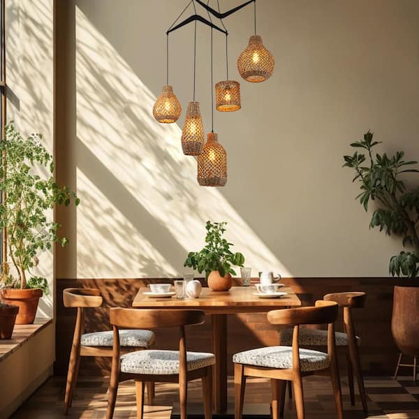 ELE Light & Decor Lucien 5-Light Seagrass Pendant Light Modern