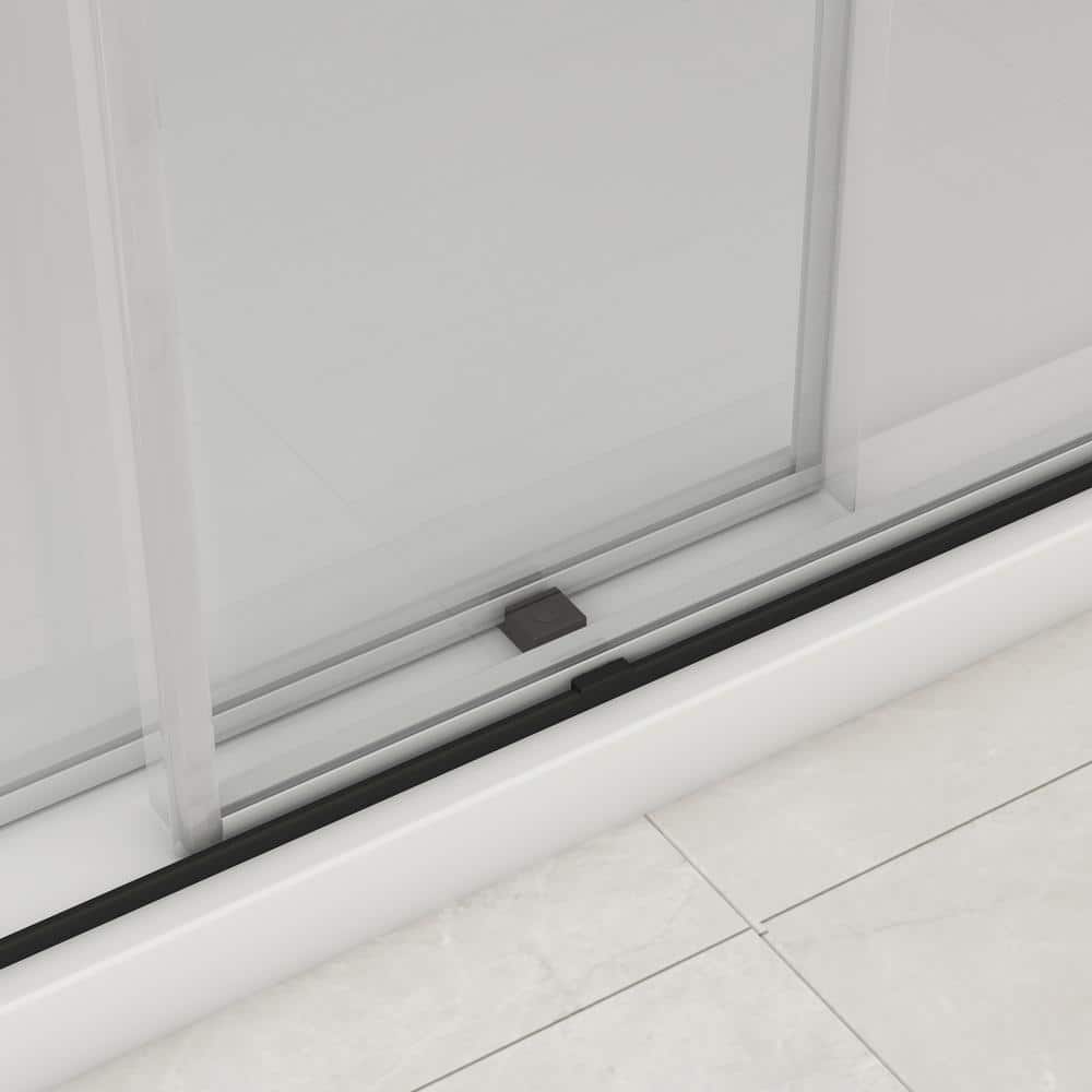 Matte Black Frameless Double Sliding Shower Door with Handles