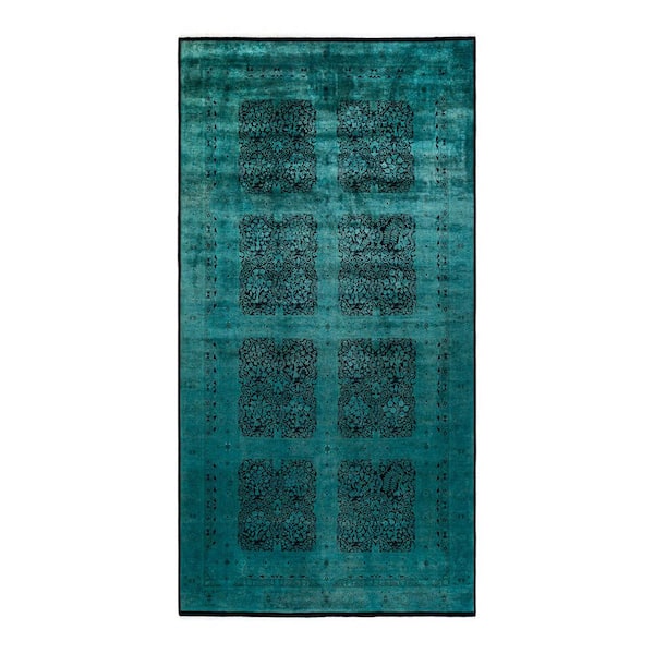 Overdyed Blue 6 x 12 Wool Indoor Area Rug