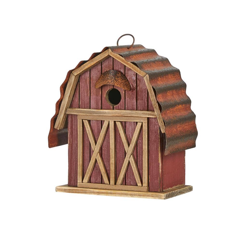 ◯● wood house ページ●◯ Glitzhome 10.25 in. H Wood Red Barn Garden Birdhouse
