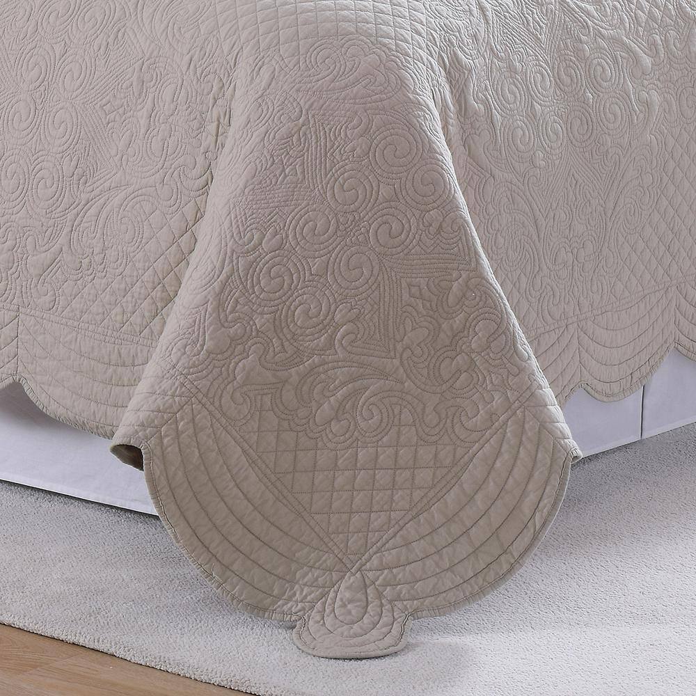 Tan Cotton Twin Quilt Set with Textured Shams