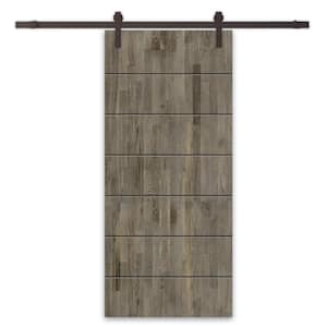 30 in. x 80 in. Weather Gray Stained Pine Wood Modern Interior Sliding Barn Door with Hardware Kit