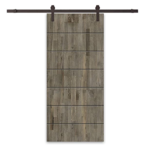CALHOME 42 in. x 96 in. Weather Gray Stained Pine Wood Modern Interior Sliding Barn Door with Hardware Kit